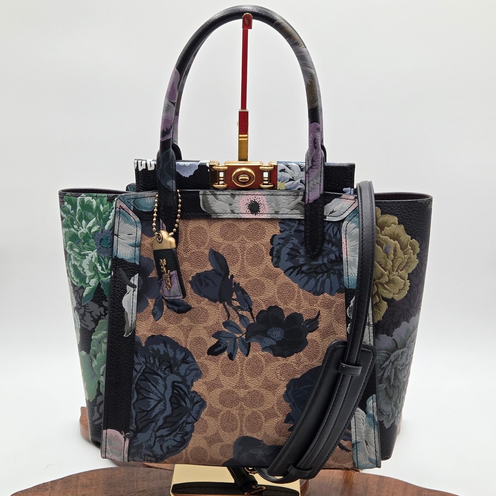 Coach x Kaffe Fassett Floral Troupe Tote 78460 Signature C Coated Canvas Blue